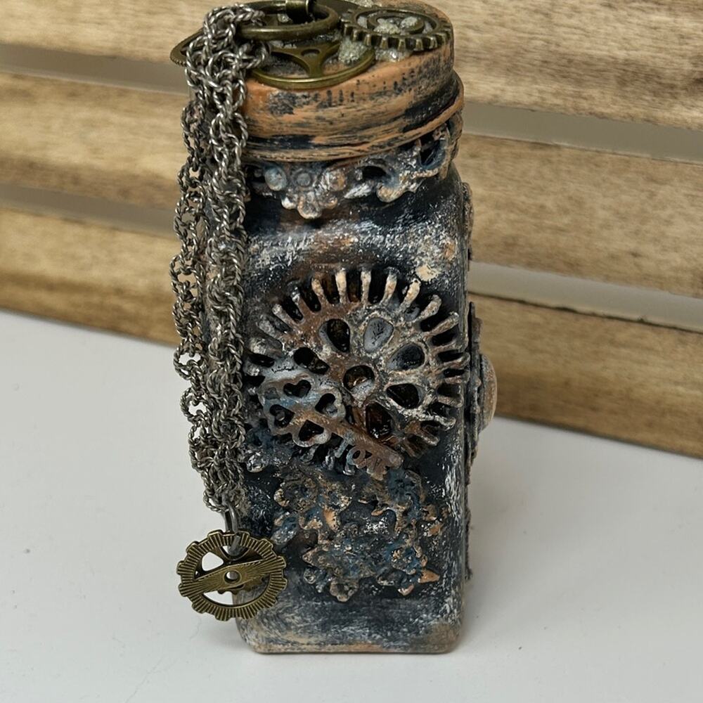 Hand Crafted One of a Kind Steampunk Gear Decor Bottle